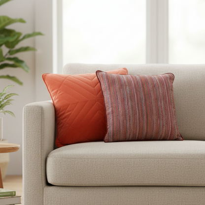 Rust Zig Zag  Velvet Cushion Cover 16 x 16