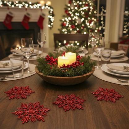 Christmas Ornament - Pack Of 5 Red Snowflakes Hanging