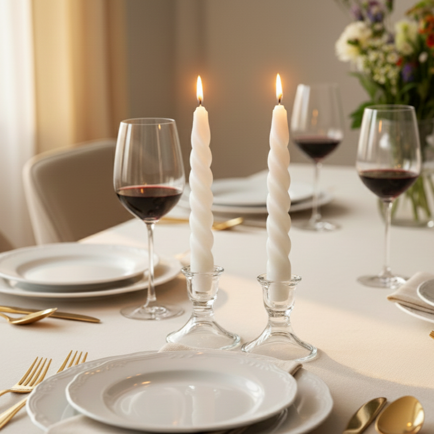 White Vanilla Twisted Taper Soy Candle 7inch - Set Of 2