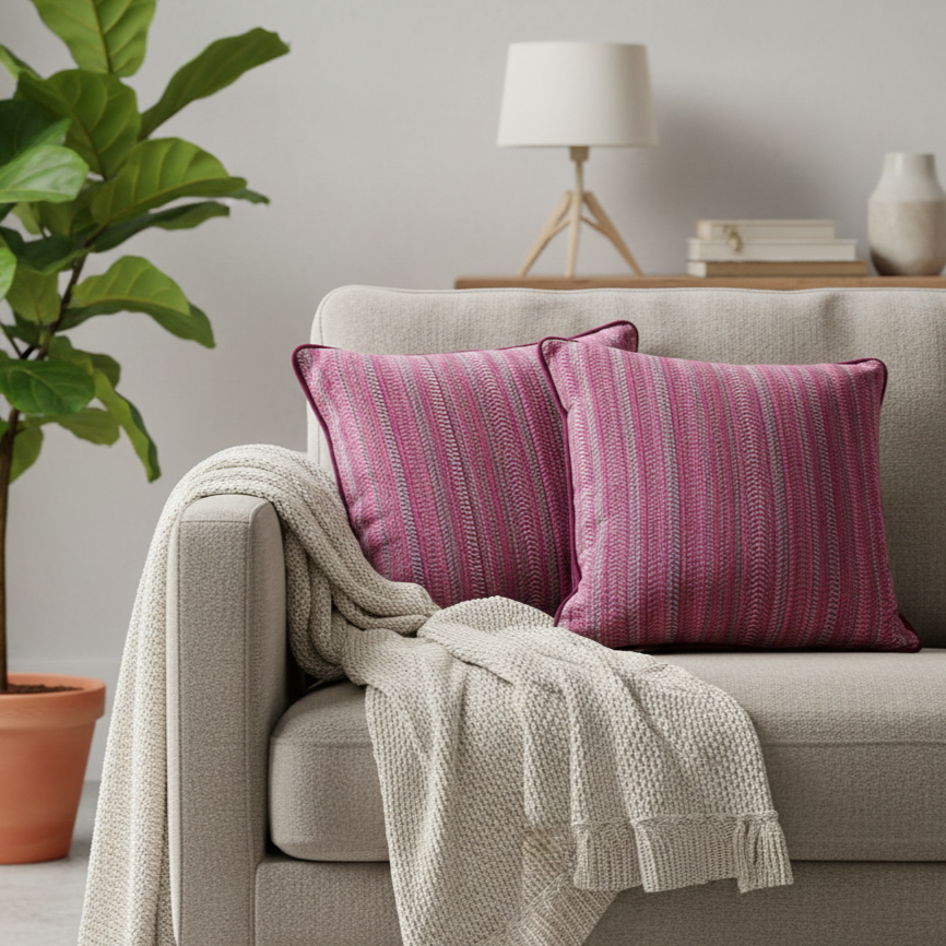 Magenta Zig Zag  Velvet Cushion Cover 16 x 16