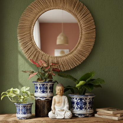 Blue And White Porcelain Floral Round Planter