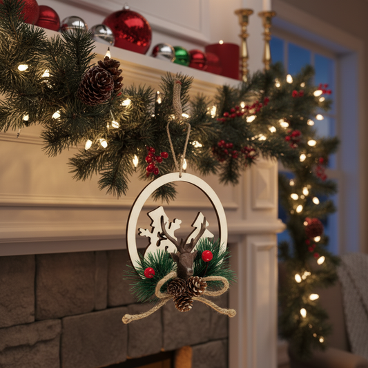 Christmas Ornament - Hanging Wooden Reindeer
