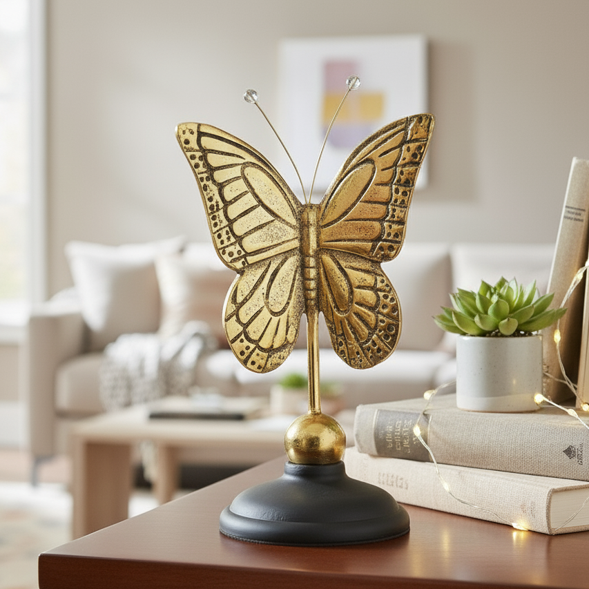 Antique Gold Metal Decorative Butterfly Sculpture