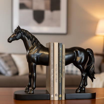 Sculpted Black Horse Bookend
