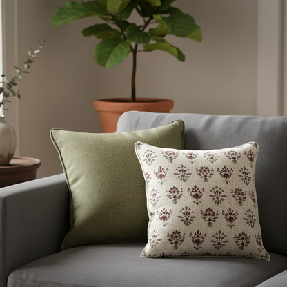 Floral Motif Linen Cushion Cover 16 x 16