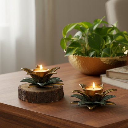 Vintage leaf T-Light Candle Holder Small