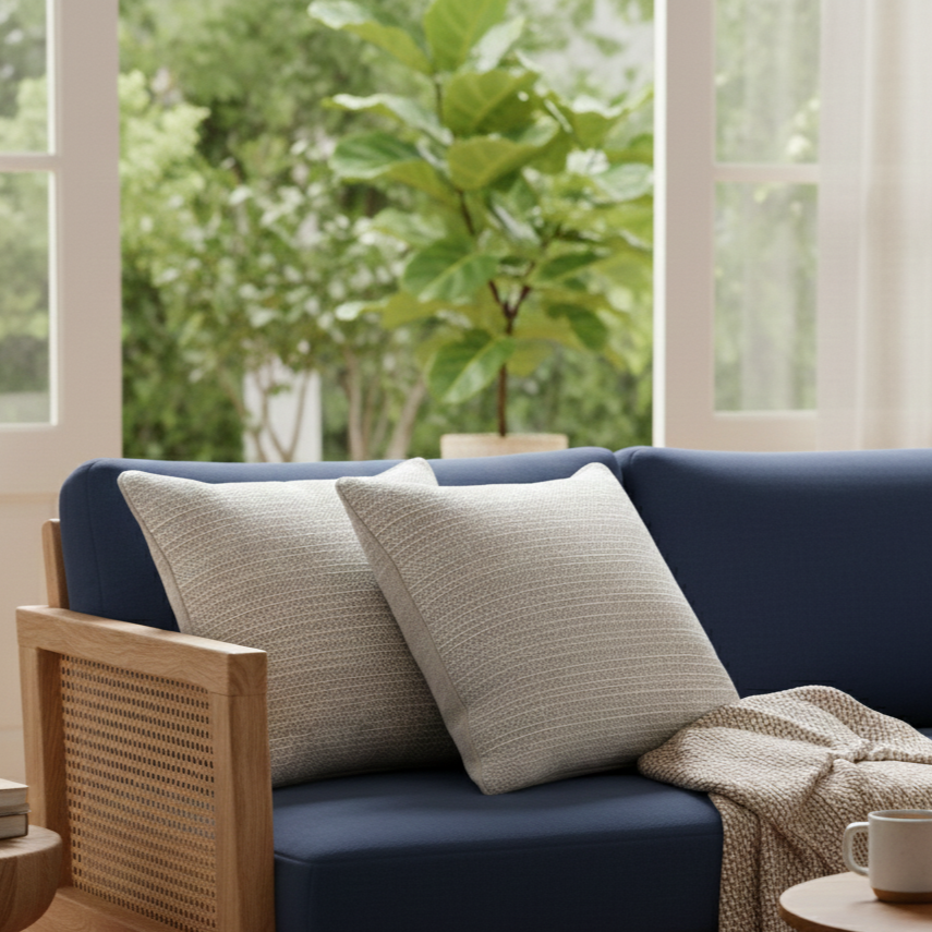 Beige Woven Linen Cushion Cover 18 x 18