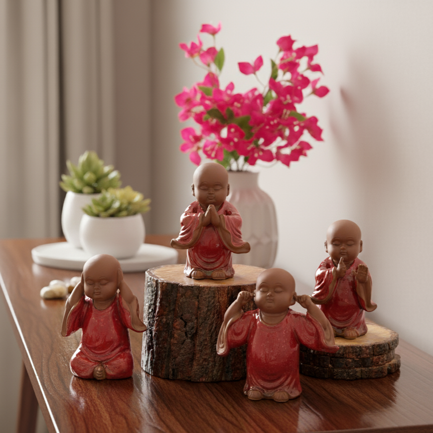 Porcelain Wise Monks - Set Of 4