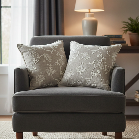 Floral Embroidered Linen Cushion Cover 16 x 16