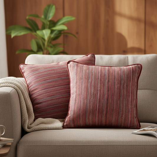 Rust Zig Zag  Velvet Cushion Cover 16 x 16