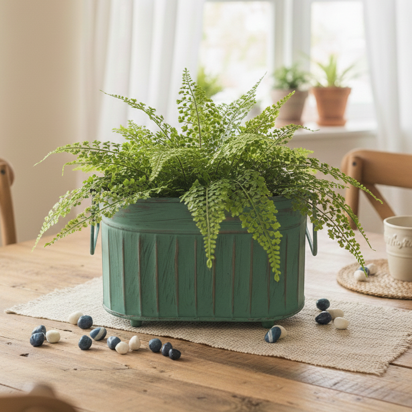 Rectangular Metal Planter Patina