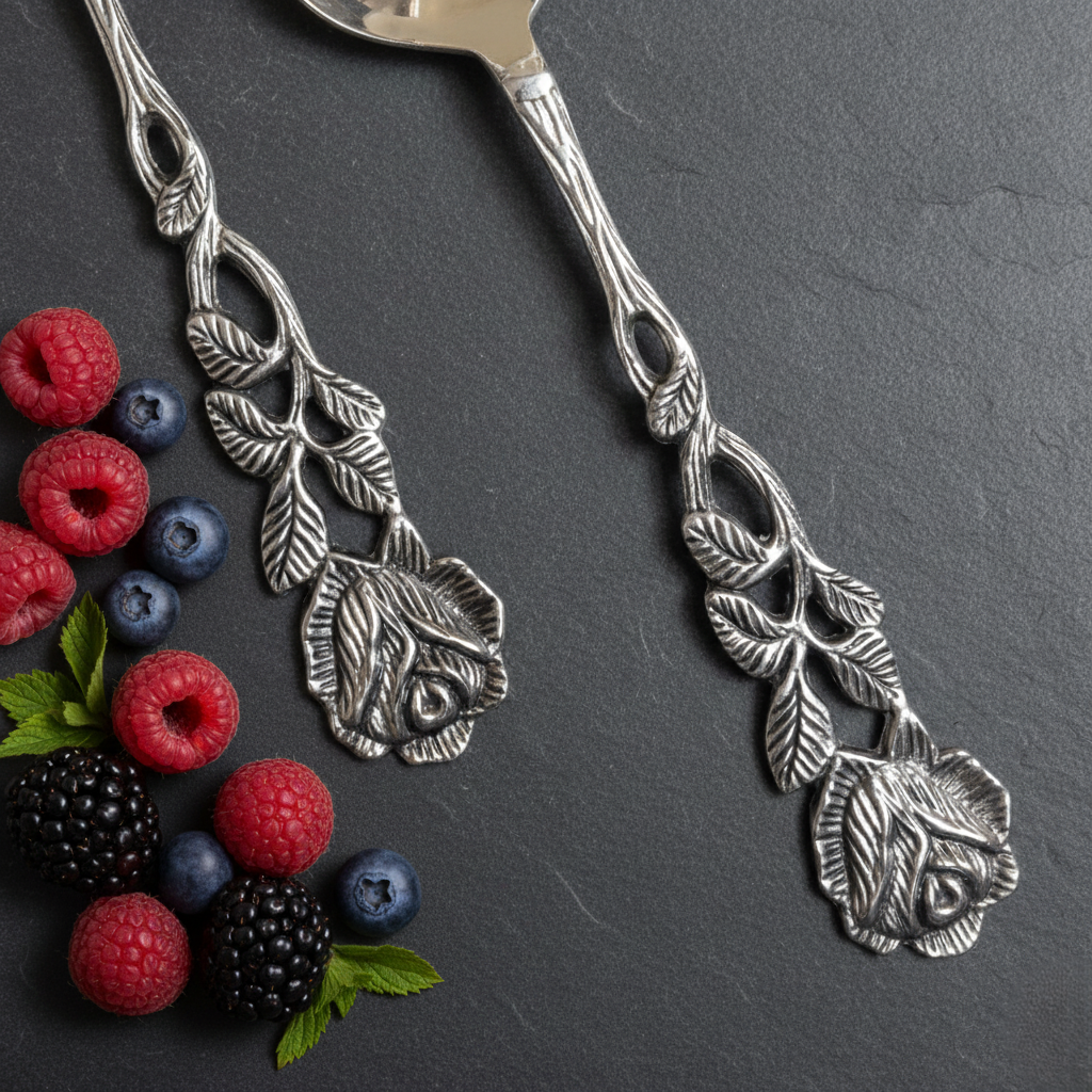 Antique Rose Cake Server & Fork Set