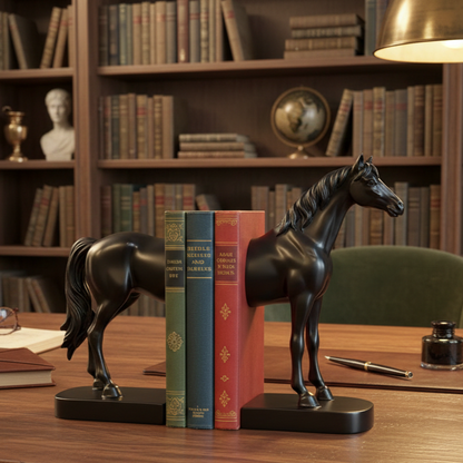 Sculpted Black Horse Bookend