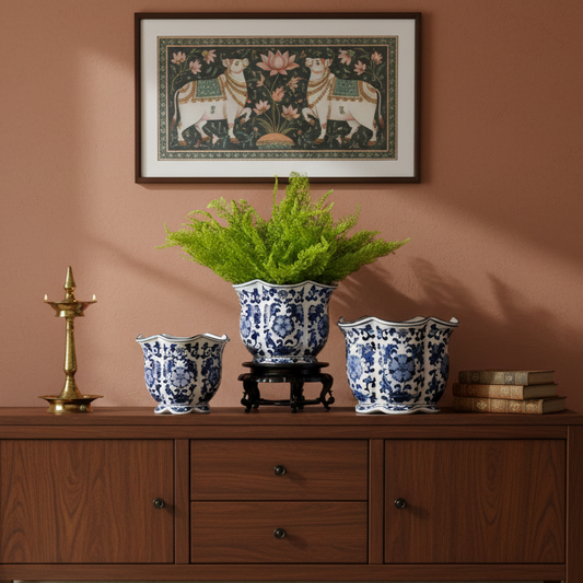 Blue And White Porcelain Jardiniere Planter