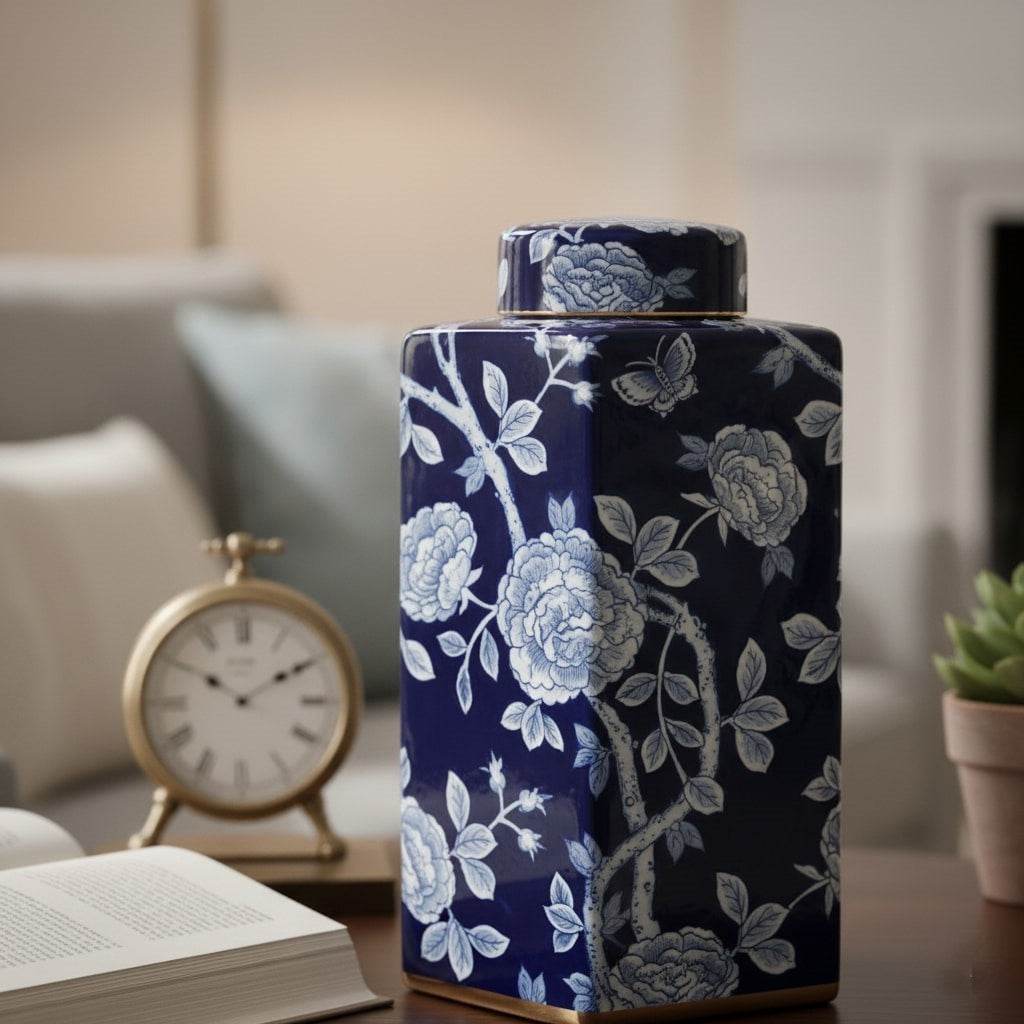 Midnight Peony Decorative Porcelain Jar