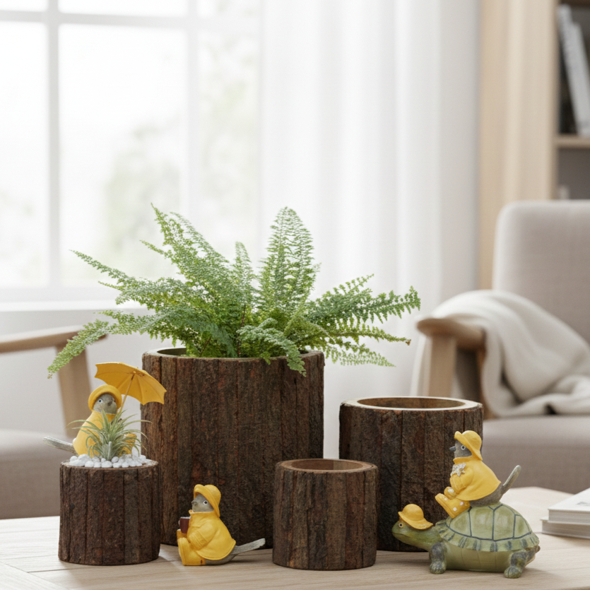 Wooden Bark Planter/ Base