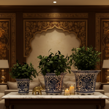 Blue And White Porcelain Octagonal Tall Planter