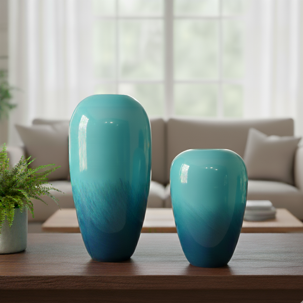 Ocean Blue Handblown Glass Vase