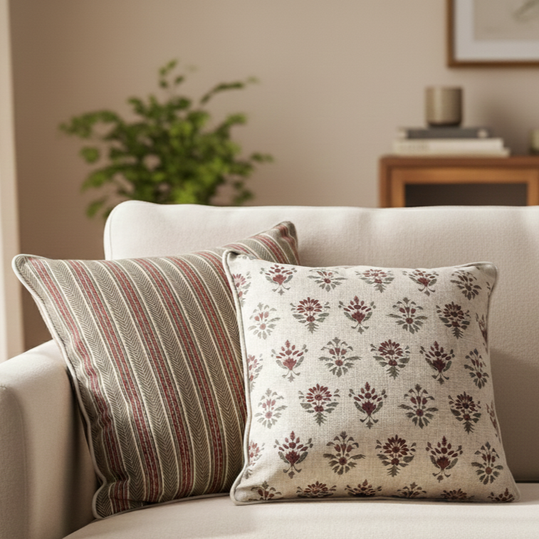 Floral Motif Linen Cushion Cover 16 x 16