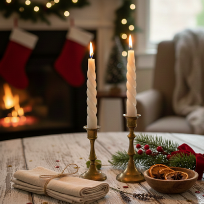 White Vanilla Twisted Taper Soy Candle 7inch - Set Of 2