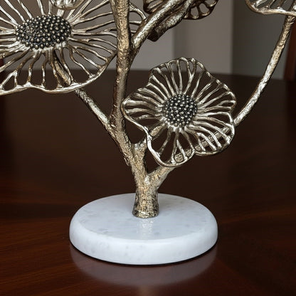 Nickel  Floral Sculpture With Marble Base