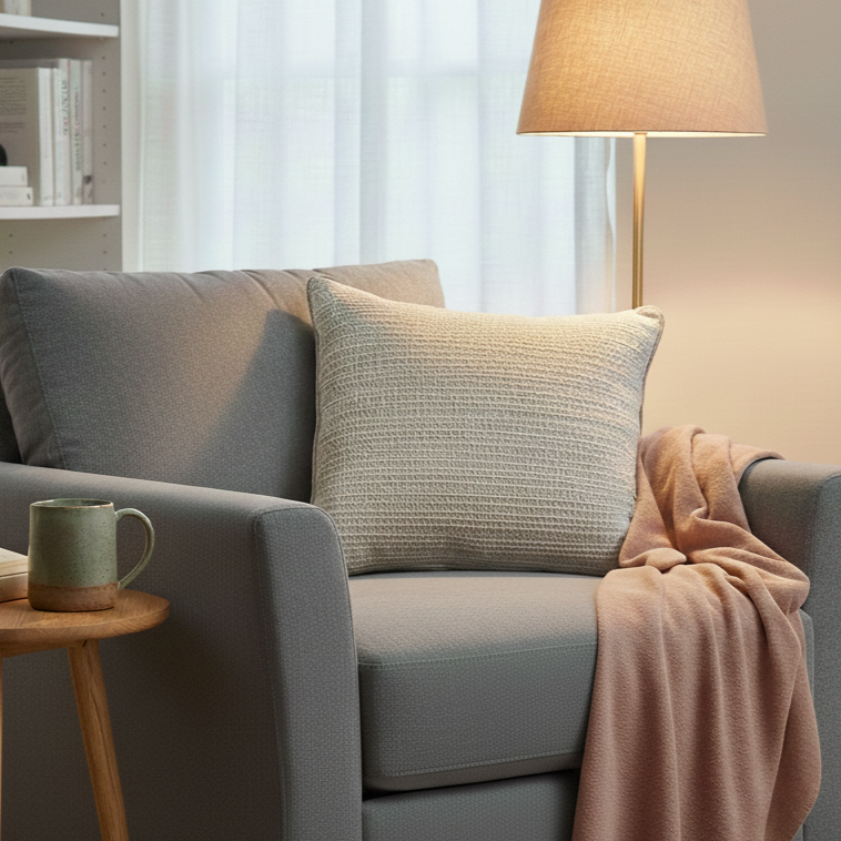 Beige Woven Linen Cushion Cover 18 x 18