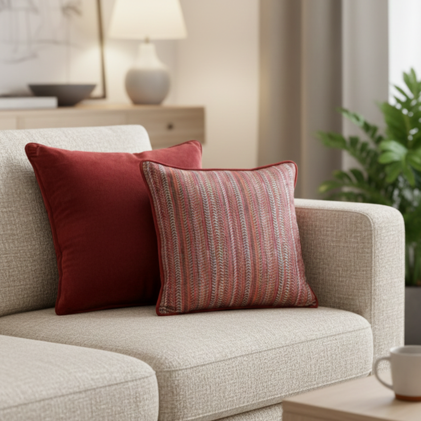 Rust Zig Zag  Velvet Cushion Cover 16 x 16