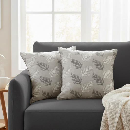 Grey & White Leaf Cushion Cover 18 x 18