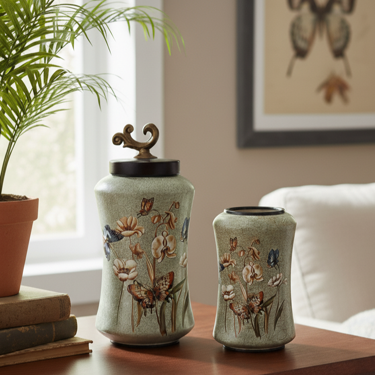Decorative Butterfly Jar With Lid