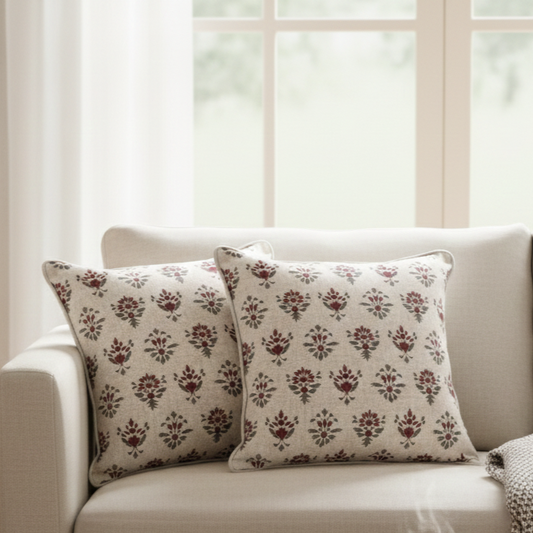 Floral Motif Linen Cushion Cover 16 x 16