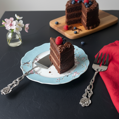 Antique Rose Cake Server & Fork Set