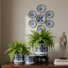 Blue And White Porcelain Floral Round Planter