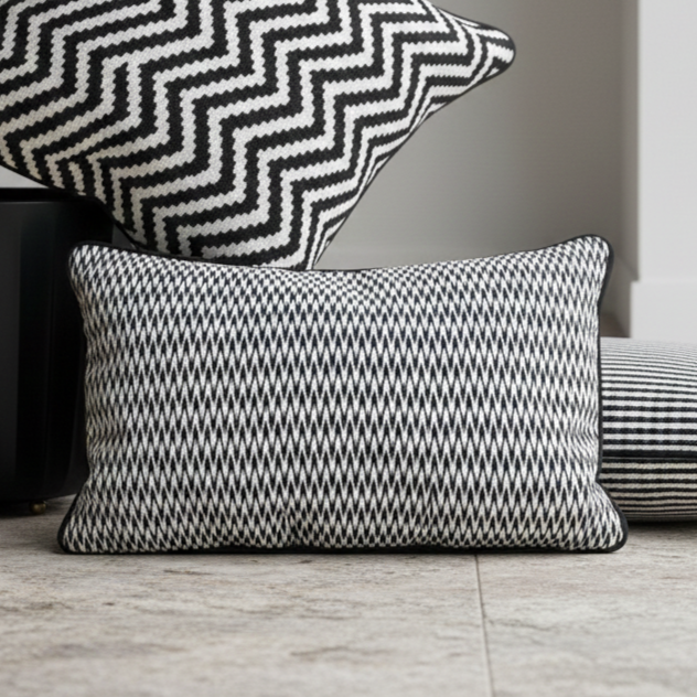 Black And White Velvet Cushion Cover 12 x 18