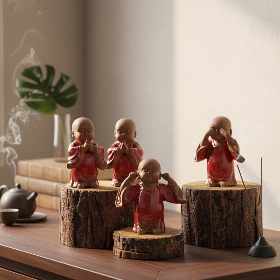 Porcelain Wise Monks - Set Of 4