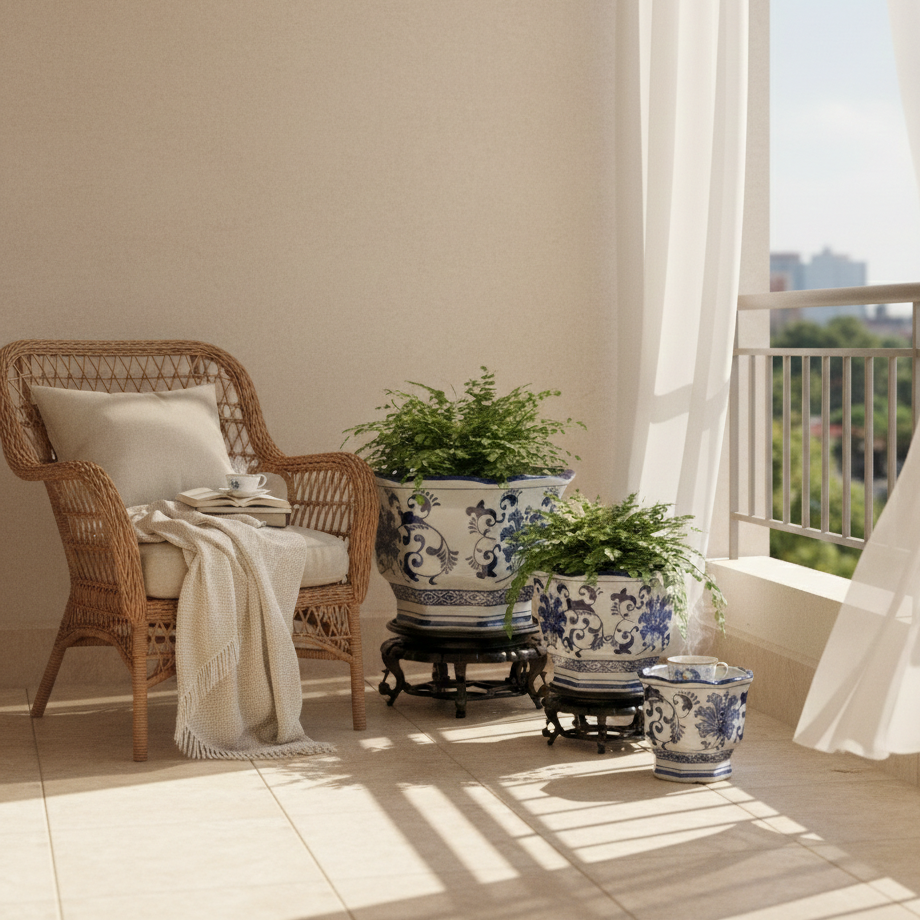 Blue And White Hexagonal Ceramic Planter