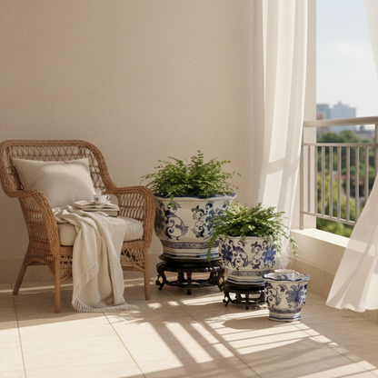 Blue And White Hexagonal Ceramic Planter