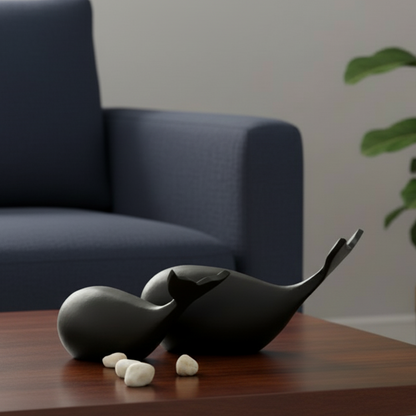Metal Baby Whale Sculpture - Set Of 2