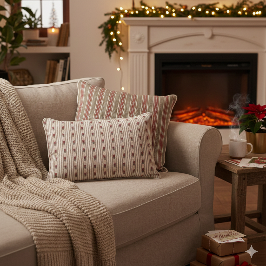 Beige Stripe  Linen Cushion Cover 12 x 18