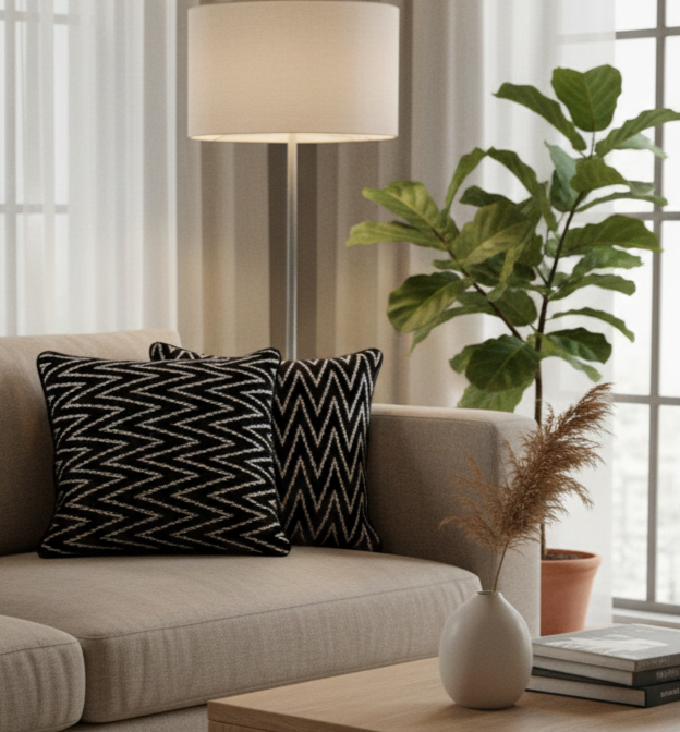 Black And White Velvet Cushion Cover 16 x 16