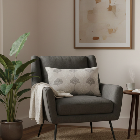 Grey & White Embroidery Cushion Cover 12 x 18