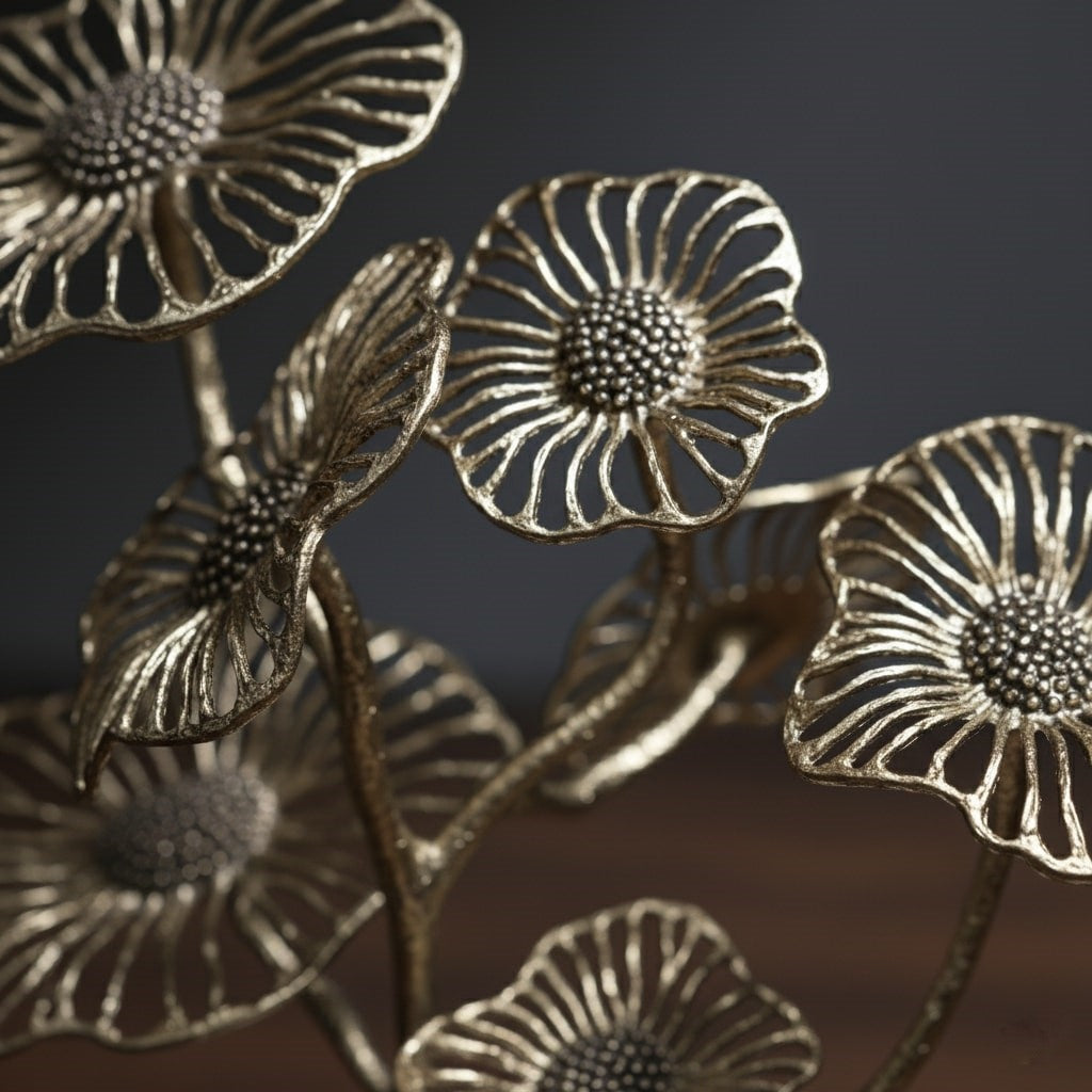 Nickel  Floral Sculpture With Marble Base