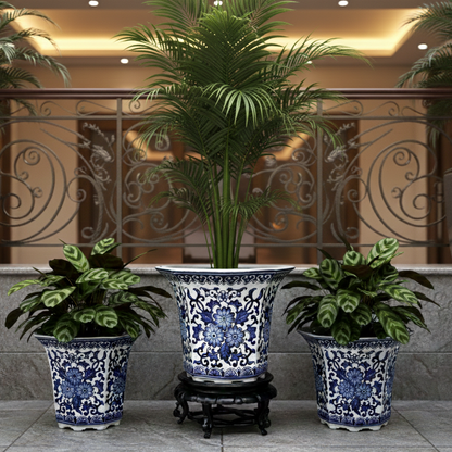 Blue And White Porcelain Octagonal Tall Planter