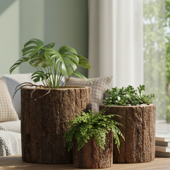 Wooden Bark Planter/ Base