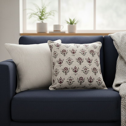 Floral Motif Linen Cushion Cover 16 x 16