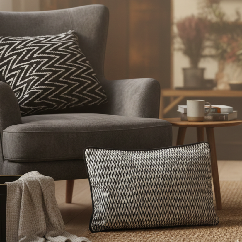 Black And White Velvet Cushion Cover 12 x 18