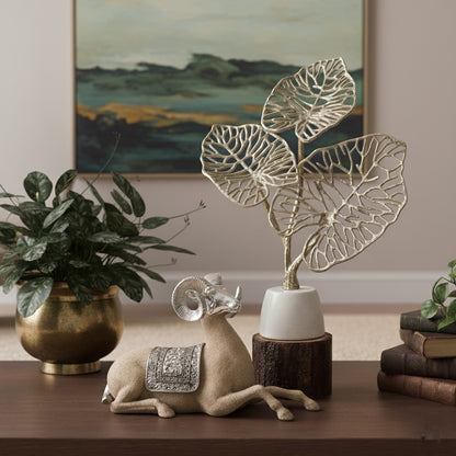 Nickel  Leaf Decor with Marble Base