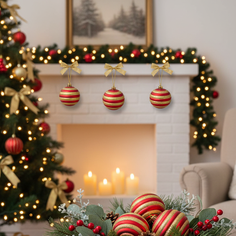 Christmas Tree Decoration-Pack of 6 Red & Golden Balls