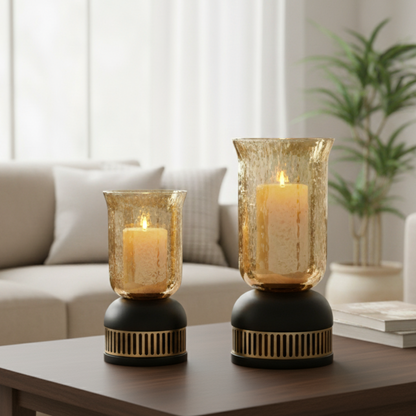 Bell Glass Candlestand With Wooden Base