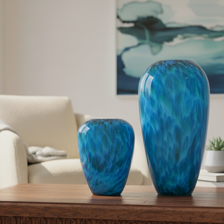 Deep Blue Handblown Glass Vase
