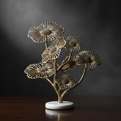 Nickel  Floral Sculpture With Marble Base